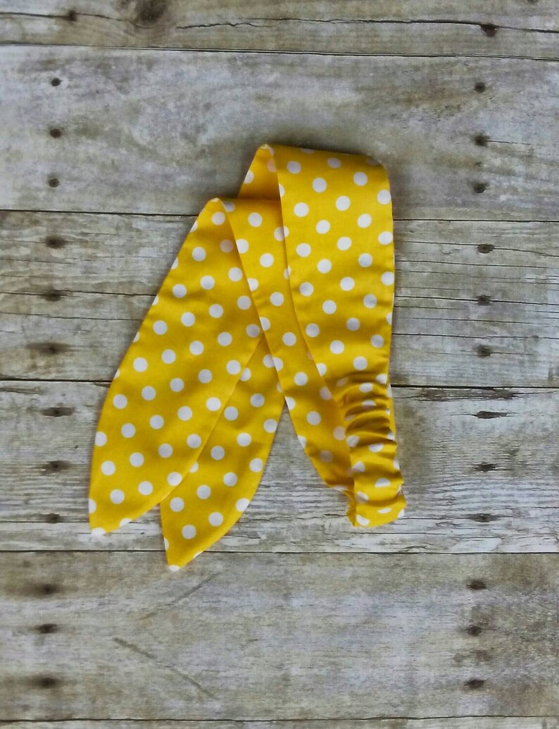 Yellow Polka Dot Headband Bandana Top Knot Hair Tie With Etsy