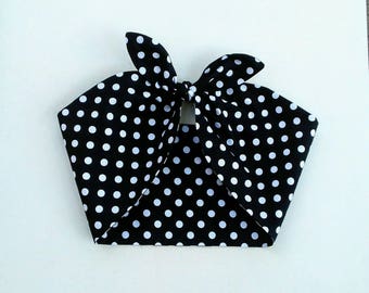 Black and white polka dot baby headband bandana top knot hair tie Rosie the riveter retro rockabilly style made by FlyBowZ