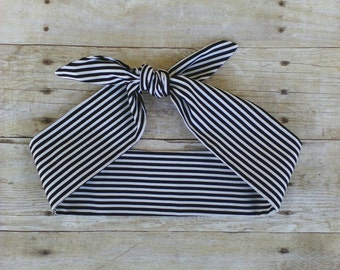 Black and white, stripe headband, bandana, hair tie, retro, pinup, rockabilly style!