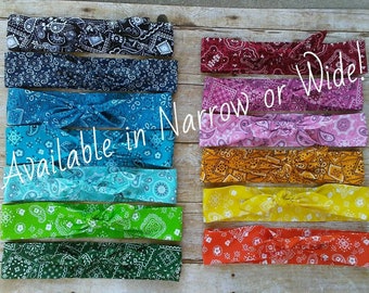 Skinny colors bandana headband Rosie the Riveter top knot hair tie retro wrap vintage rockabilly 50s