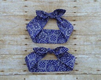 Rosie the Riveter top knot purple bandana baby headband bandana bow knot 1950s hair tie retro rockabilly headband made by FlyBowZ