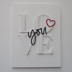 Handmade Love You Card: Die Cut Heart, Wedding Anniversary