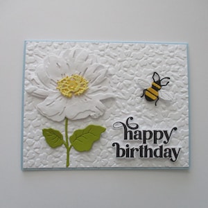 Flower Birthday Card, Handmade Greeting Card, Bee Birthday Cards, Wood Flower Card, Happy Birthday cards, Birthdays, Floral Cards, Blue