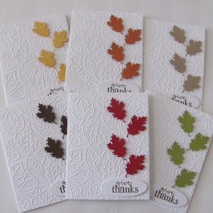 Give Thanks Card Set of 6, Fall Note Card Set, Autumn Greeting Cards, White Embossed Fall Cards, Embossed Leaf Cards, Fall Cards, Leaves bild 1