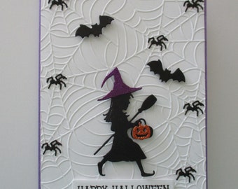 Trick or Treat Halloween Card, Greeting Card Handmade, Halloween Card, Kids Halloween Card, Spooky Card, Spider Web, Spiders, Pumpkin, Witch