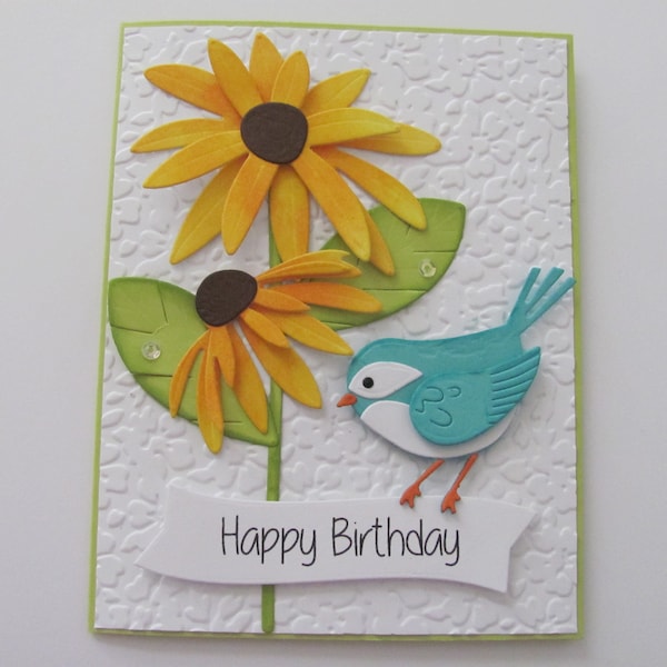 Handmade Birthday card, Birthday Flower Card, Embossed Birthday Card, Black Eye Suzy Birthday Card, Birthday Flowers, Happy Birthday Cards