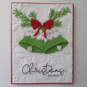 Chrismas Bells Cards, Embossed Christmas Card, Handmade Greeting Cards, Bells, Ribbon, Poinsettia, Merry Christmas Cards