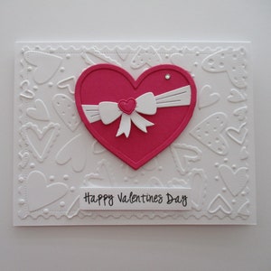 Happy Valentine&#39;s Day Heart Card, Pink Heart, Handmade Greeting Card, Valentines Greeting Card, Embossed Heart Card, Valentines Day Card