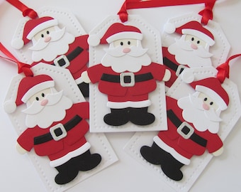 Handmade Santa Tags, Christmas Tags, Santa Gift Tags, Holiday Gift Tags, Santa Christmas Gift Tags, Santa Tag, Santa Claus Gift Tag, Red