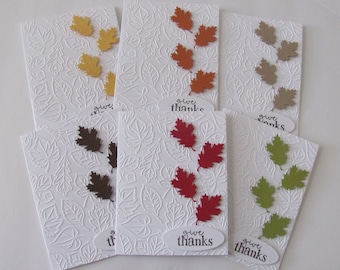 Give Thanks Card Set of 6, Fall Note Card Set, Autumn Greeting Cards, White Embossed Fall Cards, Embossed Leaf Cards, Fall Cards, Leaves