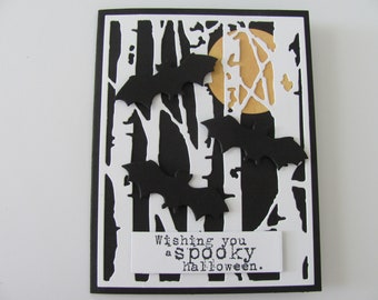 Halloween Bat Card, Spooky Card, Spooky Halloween Card, Bat Cards, Scary Halloween Card, Halloween, Bats, Moon, Woods