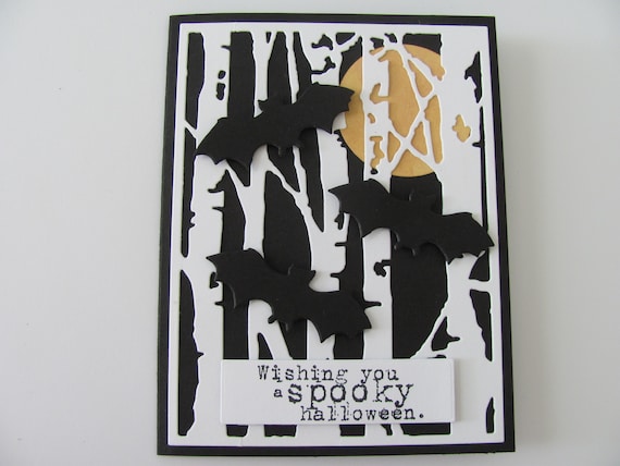 Halloween Bat Card, Spooky Card, Spooky Halloween Card, Bat Cards, Scary Halloween Card, Halloween, Bats, Moon, Woods