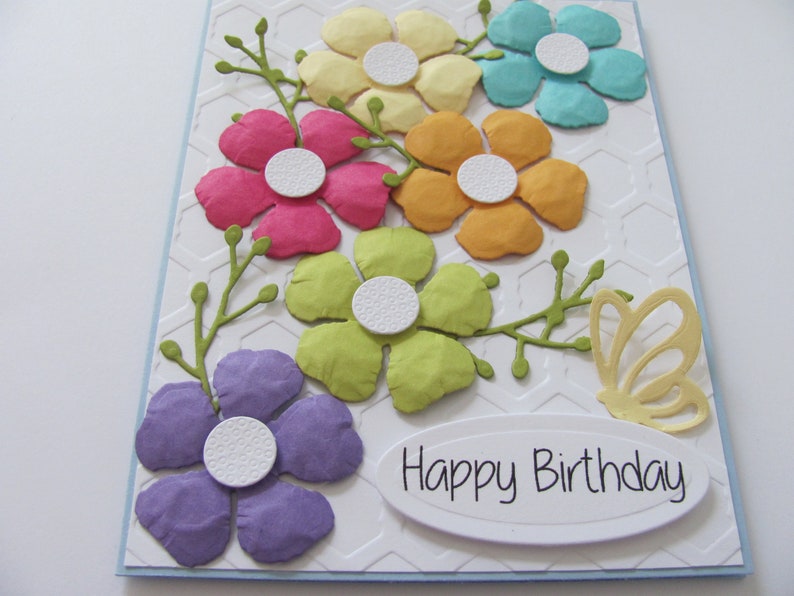 Colorful Happy Birthday Flower Card, Embossed Birthday Card, Handmade Birthday card, Birthday Card, Birthday Flowers, Happy Birthday Cards image 3