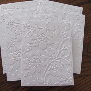 Embossed Flower Cards: Set of 6 White Blank Stationery