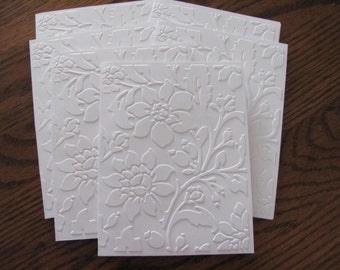 Embossed Flower Card, Set of 6, Embossed Flower Cards, Blank Cards, Flower Stationery Set,Flower Cards,  White
