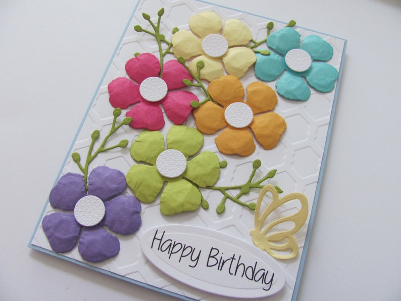 Colorful Happy Birthday Flower Card, Embossed Birthday Card, Handmade Birthday card, Birthday Card, Birthday Flowers, Happy Birthday Cards image 5