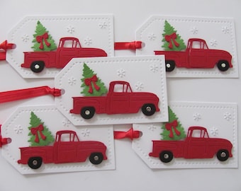 Christmas Tags, Christmas Red Truck Tags, Red Truck Gift Tags, Christmas, Holiday Gift Tag, Christmas Gift Tags, Handmade Tags, Red Truck