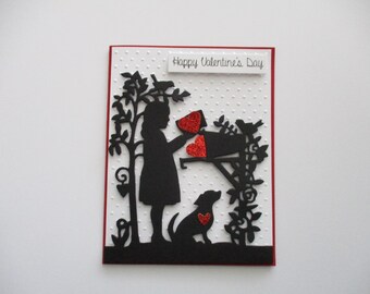 Valentine's Day Card, Mail Box Valentine's Day, embossed Valentine's Card, Dog Valentines Day Card, Cat Valentines Day Card, Greeting Card