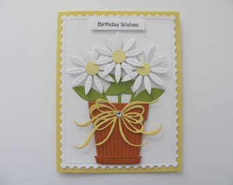 Handmade Birthday Card, Birthday Daisy Card, Happy Birthday Card, Daisy  Card, Birthday Wishes, Birthday Flower Card, Flower Pot Card, Daisy