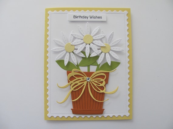 Handmade Birthday Card, Birthday Daisy Card, Happy Birthday Card, Daisy  Card, Birthday Wishes, Birthday Flower Card, Flower Pot Card, Daisy