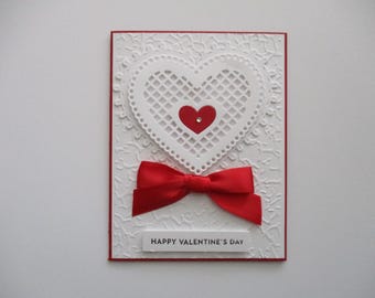 Valentine's Day Card, Valentines, Lace Heart Card, Valentines Day Heart Card, Love, Red and White, Greeting Card, Happy Valentines Day Card
