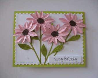 Happy Birthday Daisy Card, Handmade Greeting Card, Happy Birthday Card, Birthday Card, Pink, Flowers, Flower Birthday Card, Daisy Flowers