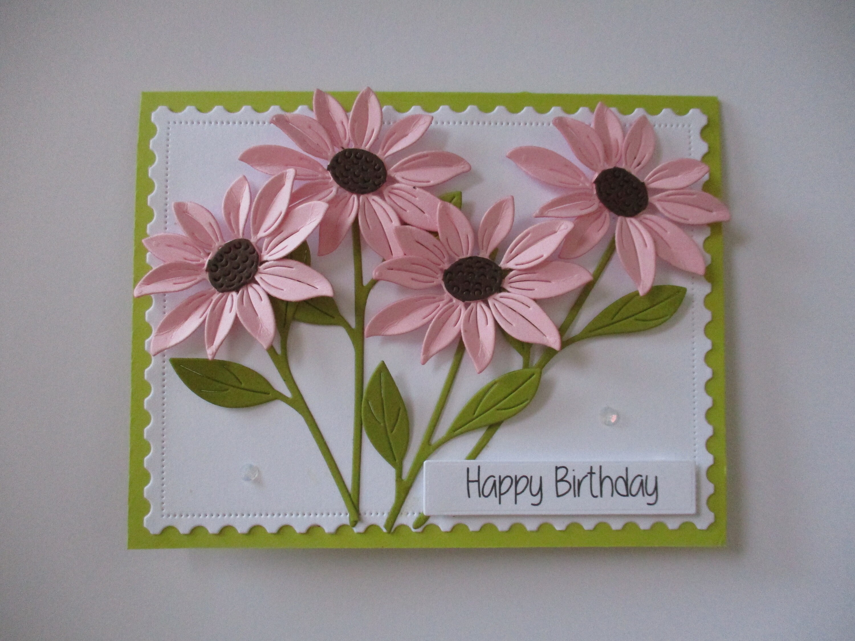 Handmade Pink Daisy Happy Birthday Card