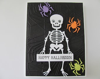 Halloween Skeleton Card, Handmade Halloween Card, Happy Halloween Cards, Greeting Cards, Spider Web Card, Skeleton Cards, Halloween, Spiders