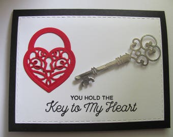 Valentines Day Card,Anniversary Card, Key To My Heart Card, Love Card, Key Card, Greeting Card, Key To My Heart, I Love You Card