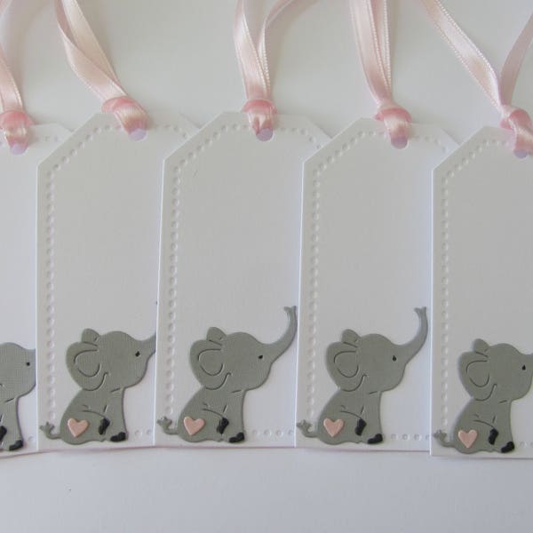 5 Elephant Tags, Baby Shower, Elephants, Grey Elephant Baby Shower, Baby Elephant tags, Elephant Tag, Elephant Favor Tags, Baby Shower Tags