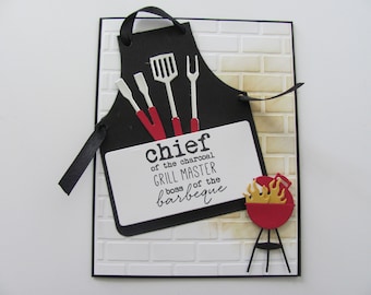 Father's Day BBQ Apron Card: Embossed Grill Card for Dad
