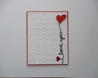 Valentine's Day Card, I Love You Card, Red, Embossed Cards, Greeting Card, Heart Card, Valentines, Anniversary Card, Handmade Card, Hearts