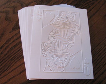 Embossed Queen of Hearts Cards , White Embossed Note Card Set,  White Queen of Heart Cards, Queen of Hearts, Embossed Cards, Stationery