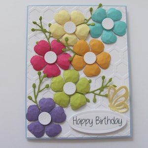 Colorful Happy Birthday Flower Card, Embossed Birthday Card, Handmade Birthday card, Birthday Card, Birthday Flowers, Happy Birthday Cards image 1