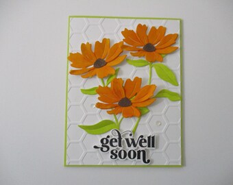 Greeting Card Handmade, Get Well Soon Flower Card, Get Well Card, Orange Fowers, Get Well Soon Card, Get Well, Handmade Get Well Card