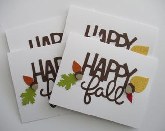 Happy Fall Cards: Set of 4, Thanksgiving Day Cards, Fall Leaves. Leaves, Fall, Simple Card, Handmade Greeting Card, Autumn Cards, Note Cards