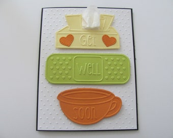 Get Well Soon Card, Get Well Card, Feel Better Card, Embossed Cards, Thinking of You Card, Handmade Card, Get Well Soon Cards, Get Well