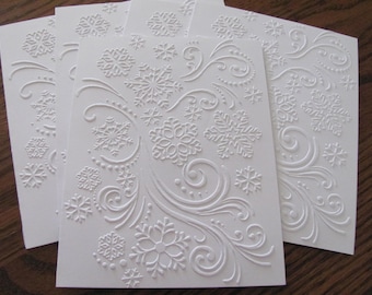 Snowflake Embossed Cards, White Embossed Christmas Card Set, Embossed Snowflake Swirl Card, Boxed Christmas Card Set, Christmas Card Set