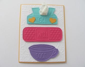 Get Well Card, Get Well Soon Card, Feel Better Card, Embossed Cards, Thinking of You Card, Handmade Card, Get Well Soon Cards, Get Well