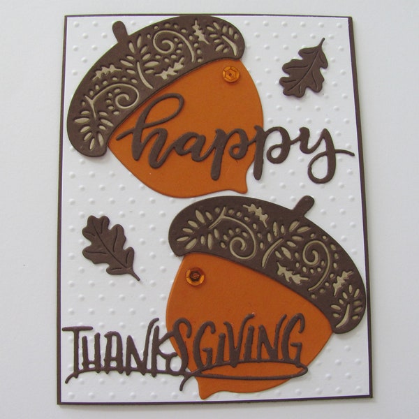 Thanksgiving Cards, Happy Thanksgiving Day Card, Fall Acorn Card, Thanksgiving Card, Happy Thanksgiving Card, Embossed Cards, Acorn Cards