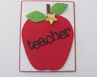 Teacher Cards, Teacher Thank You Gift, Teacher Appreciation, Teacher Apple Card, Teacher Card, Apples Card, Gift For Teachers, Embossed Card