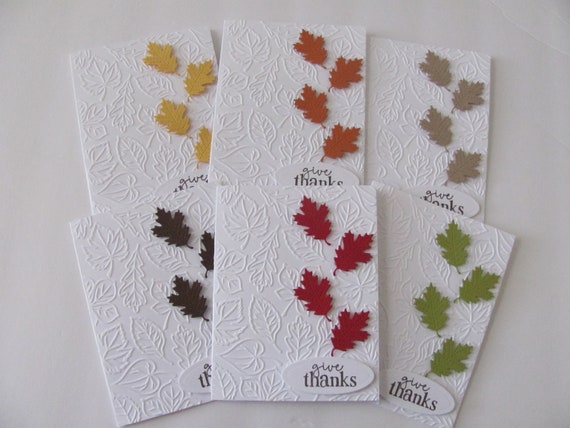 Give Thanks Card Set of 6, Fall Note Card Set, Autumn Greeting Cards, White Embossed Fall Cards, Embossed Leaf Cards, Fall Cards, Leaves