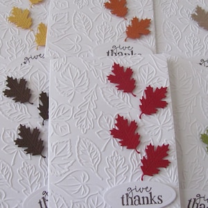 Give Thanks Card Set of 6, Fall Note Card Set, Autumn Greeting Cards, White Embossed Fall Cards, Embossed Leaf Cards, Fall Cards, Leaves bild 2
