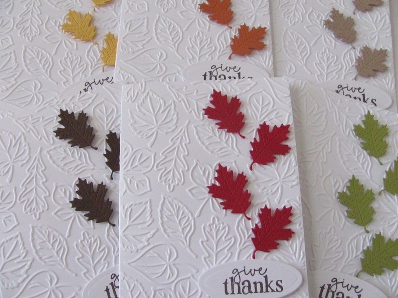 Give Thanks Card Set of 6, Fall Note Card Set, Autumn Greeting Cards, White Embossed Fall Cards, Embossed Leaf Cards, Fall Cards, Leaves bild 2