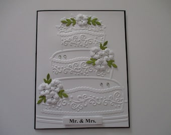 Wedding Card, Embossed Wedding Cake Card, Cake Card, Congratulations, Weddings, Mr & Mrs Card, Floral Wedding Card, Embossed Cards