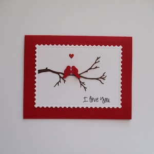 Handmade Valentine's Day Card, Valentines Day Card, I Love You Card, Valentines Day Love Bird Card, Love, Greeting Card, Valentines Day, Red