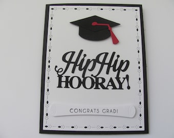 Hip Hip Hooray Graduation Card, Handmade Graduation Card, Congrats Grad Card, Graduation Cap and Diploma Card, Graduation Cards, Graduate