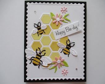 Handmade Birthday card, Birthday Honey Comb Flower Card, Happy Bee Day Card, Honey Bees, flowers, Honey Comb, Greeting Cards, Birthday, Bees