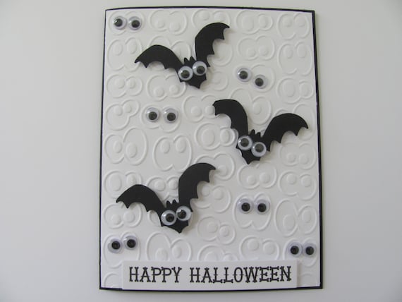 Halloween Card, Halloween Bat Card, Halloween Googly Eyes Cards, Happy Halloween Card, Bat Cards, Halloween Spooky Cards, Embossed Cards.