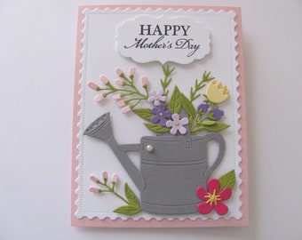 Handmade Mother's Day Card, Happy Mother's Day Card, Mom Cards, Wild Flowers Card, Mother's Day Watering Can Card, Mothers Day, Flowers